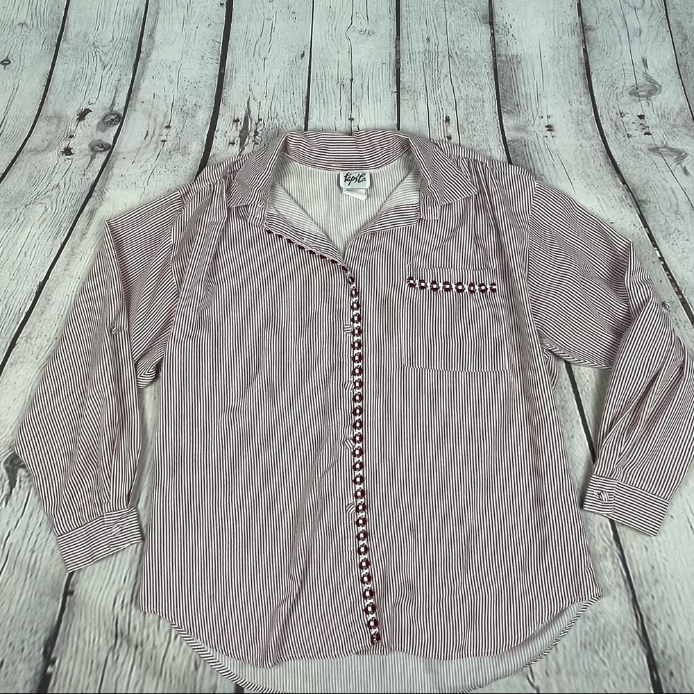 Tap & Co women's striped cotton button up long sleeve shirt, size L - Picture 8 of 10